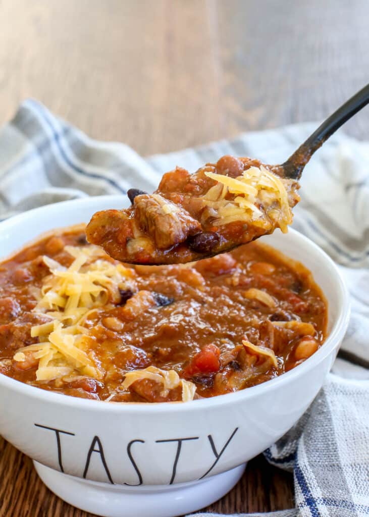 Five Bean Steak and Sausage Chili is a hearty meal for a chilly night!