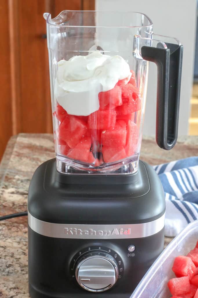 Blend watermelon and yogurt for a great frozen treat.