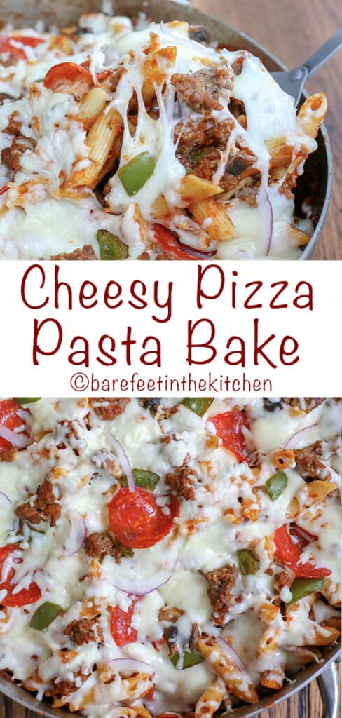 Cheesy Pizza Pasta Bake is an EASY dinner that makes everyone happy!
