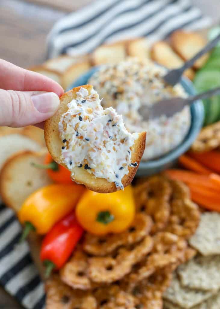 Snack on this Everything Bagel Cheese Ball for your next party! get the recipe at barefeetinthekitchen.com