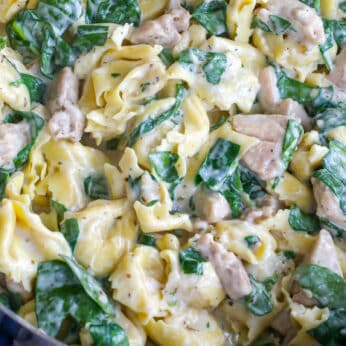 You're going to love this Creamy Tortellini Skillet with Chicken and Spinach