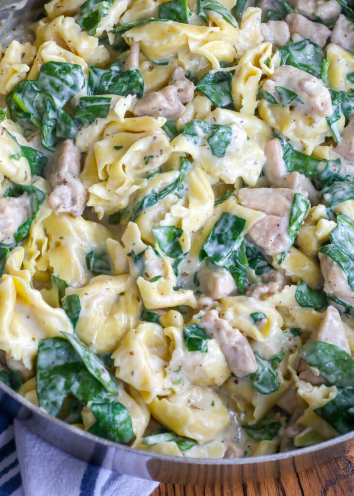 You're going to love this Creamy Tortellini Skillet with Chicken and Spinach