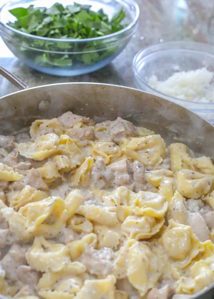 Creamy Tortellini Skillet with Chicken and Spinach