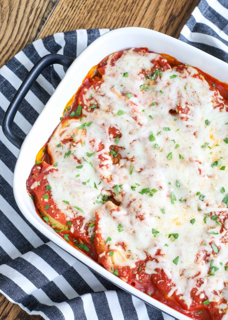 Spinach Stuffed Shells are a hearty dinner that you can make ahead of time.