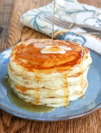Buttermilk Pancakes with butter and maple syrup
