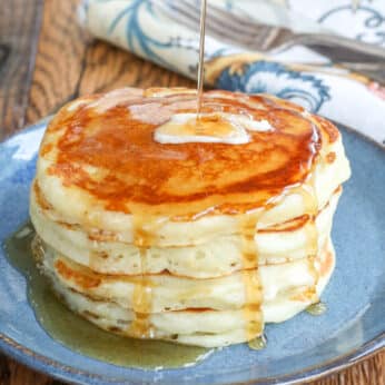 Buttermilk Pancakes with butter and maple syrup