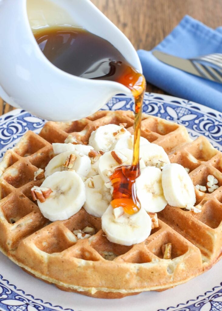 Banana Waffles with Maple Syrup