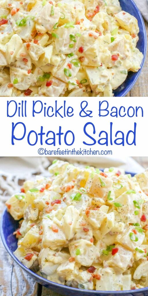 Filled with plenty of eggs, bacon, and pickle flavor, this Dill Pickle and Bacon Potato Salad is a hit!