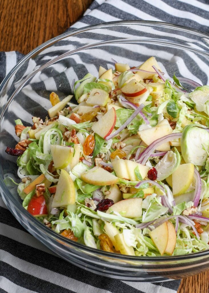 Brussels Salad with apples, pecans, onions, cranberries, sharp cheddar