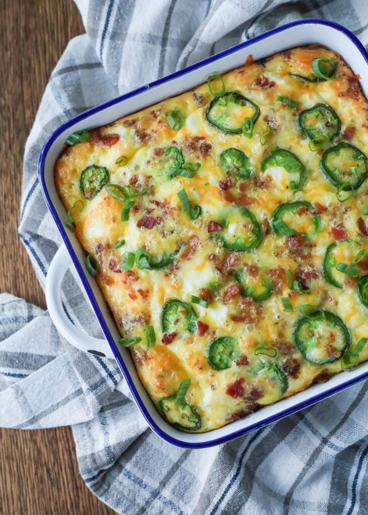 Jalapeno Popper Casserole is perfect for breakfast, lunch, or dinner.