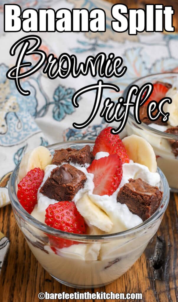 Brownie Trifles with strawberries and bananas