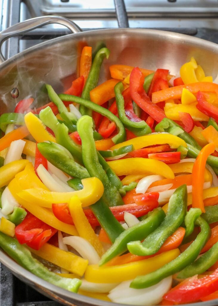 bell peppers in skillet