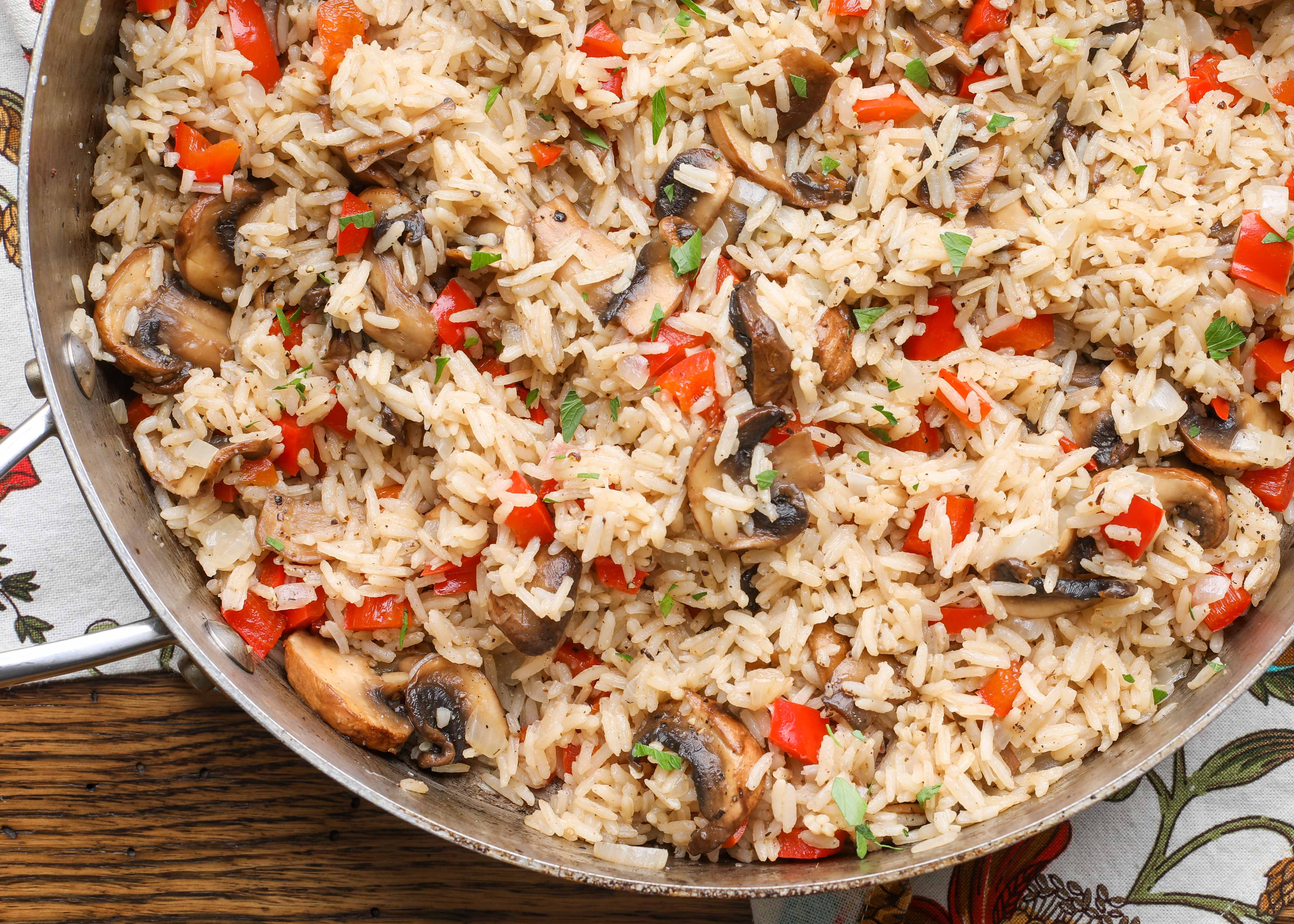 Mushroom and Red Pepper Rice Pilaf - Barefeet in the Kitchen