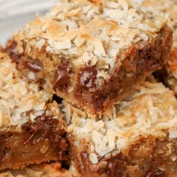 blondies stacked on plate with napkin