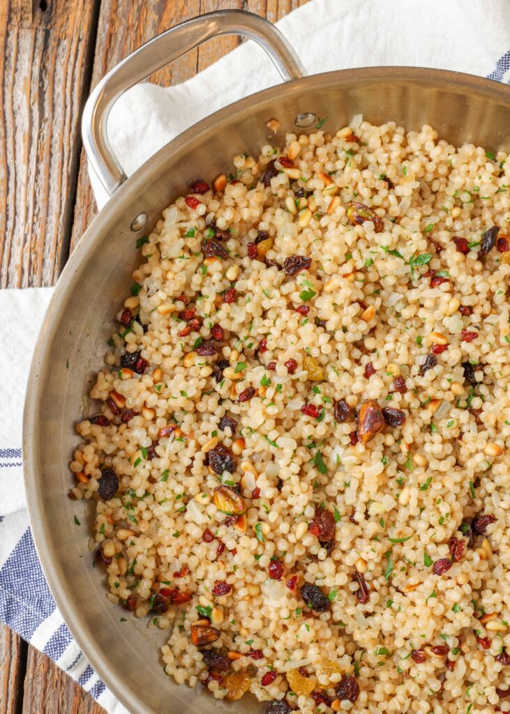 Browned couscous in skillet