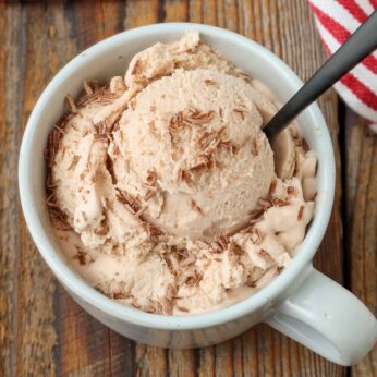 peppermint mocha ice cream in cup with spoon