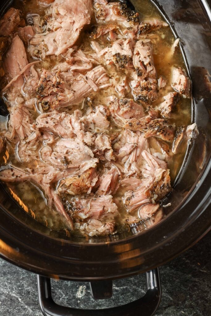 pork in crockpot with juices