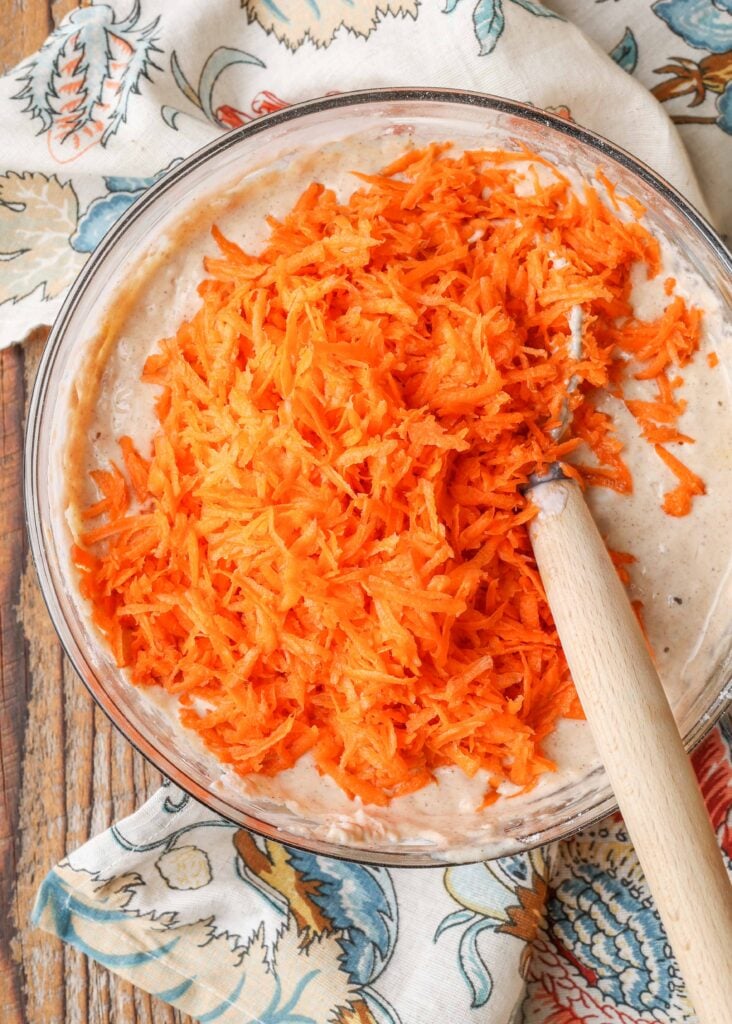 shredded carrots in pancake batter