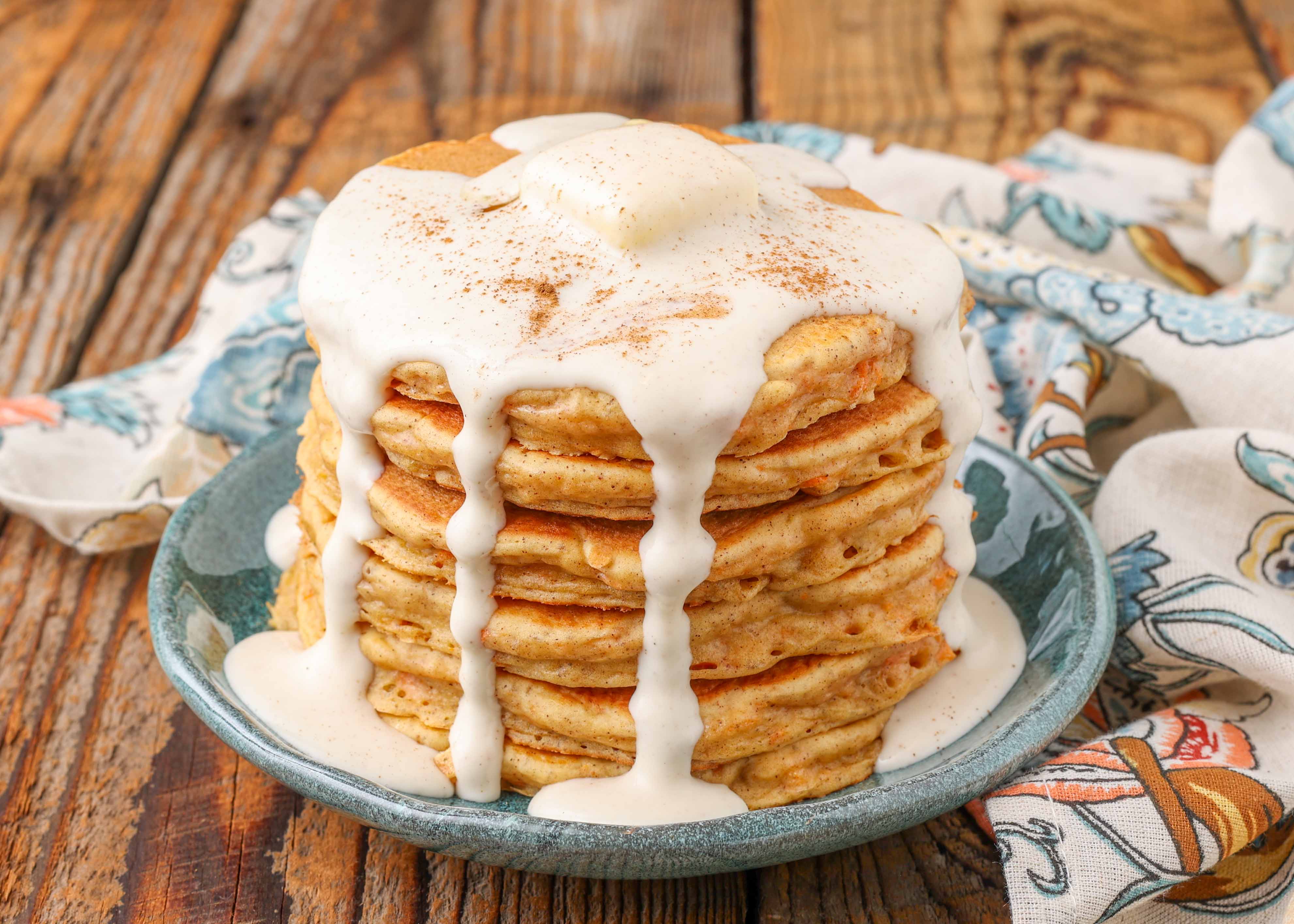 Carrot Cake Pancakes with Cream Cheese Syrup