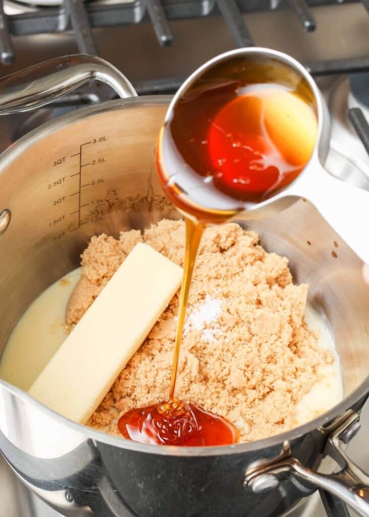 caramel ingredients in saucepan