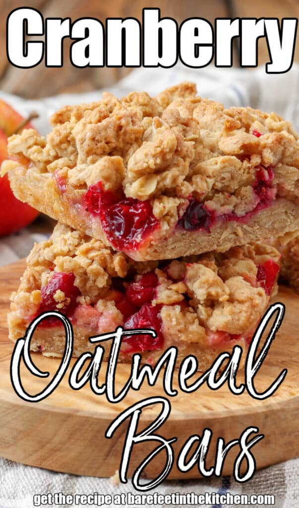 Oatmeal Bars with Cranberries stacked on board