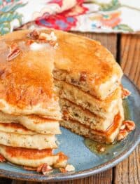fluffy pancakes sliced on plate