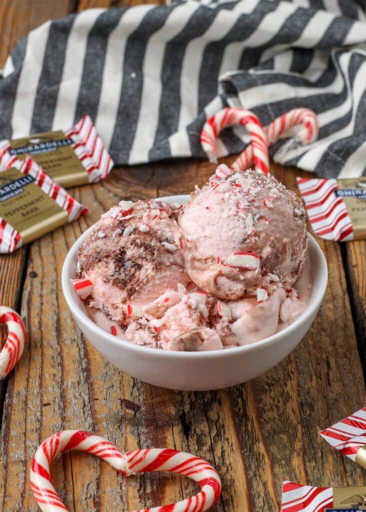 Candy Cane Ice Cream with Chocolate Shavings