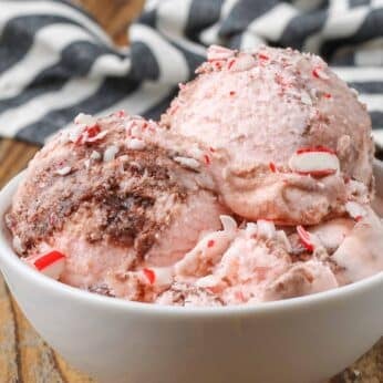 Candy Cane Ice Cream in White Bowl