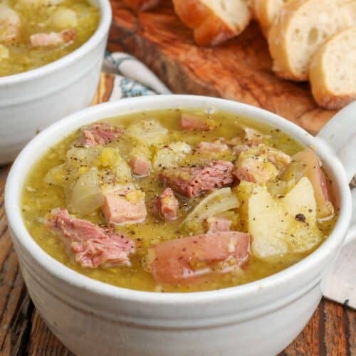 Slow Cooker Split Pea Soup with Ham and Potatoes - Barefeet in the Kitchen