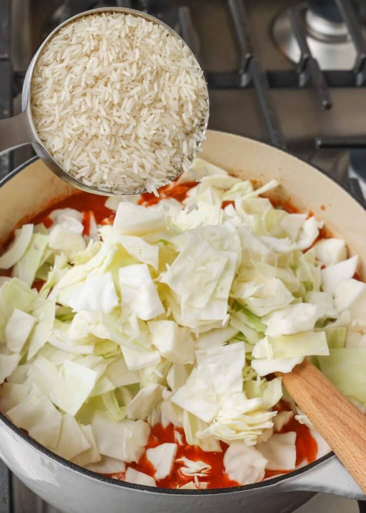 Cabbage Roll Soup with rice and fresh cabbage