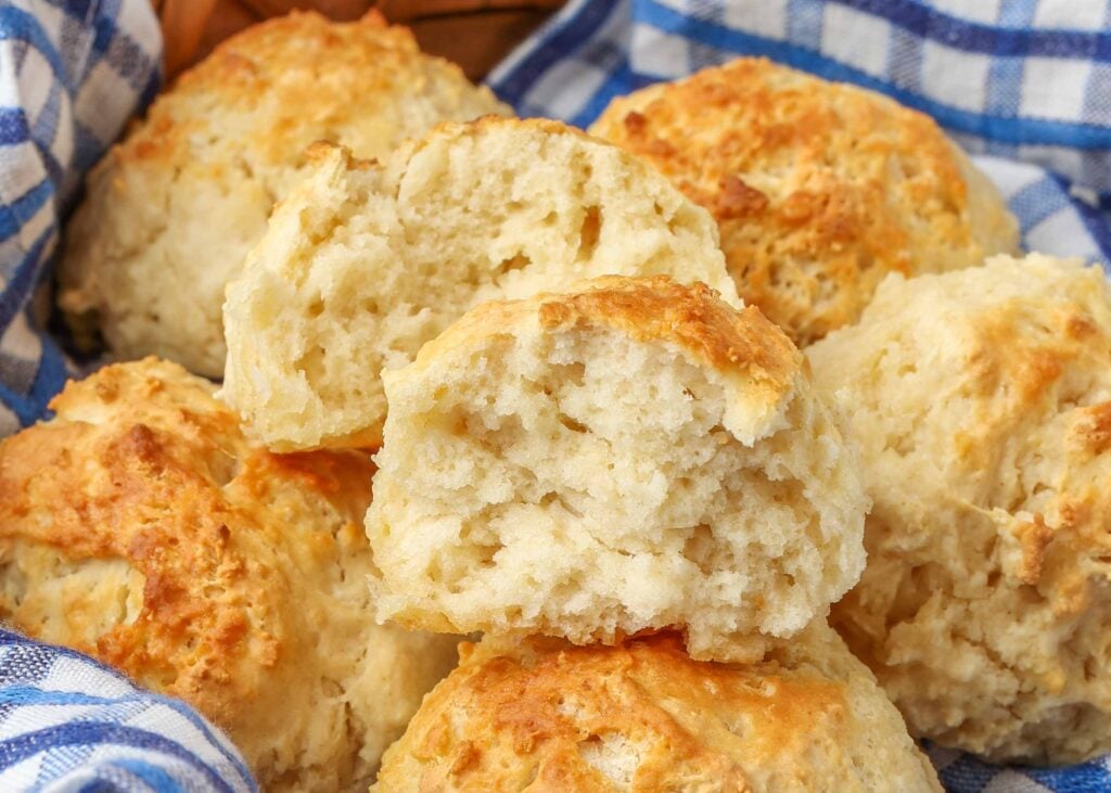 Easy Drop Biscuits with a blue and white linen