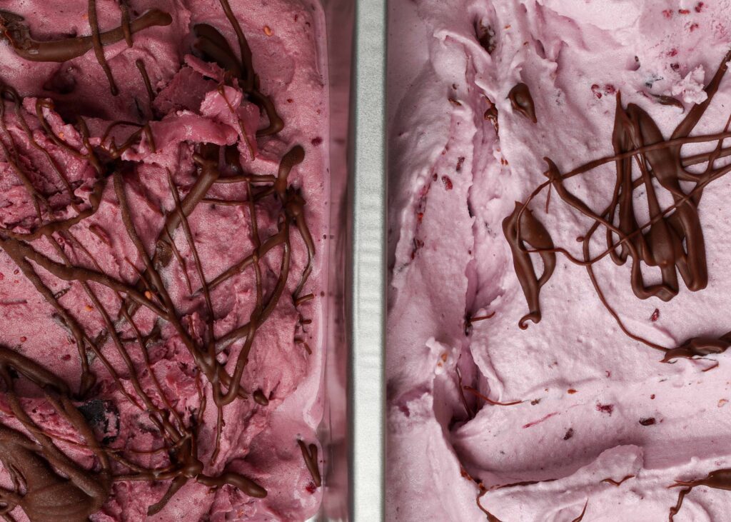 contrasting photo of berry ice creams