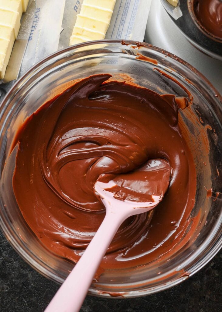 melted chocolate in mixing bowl
