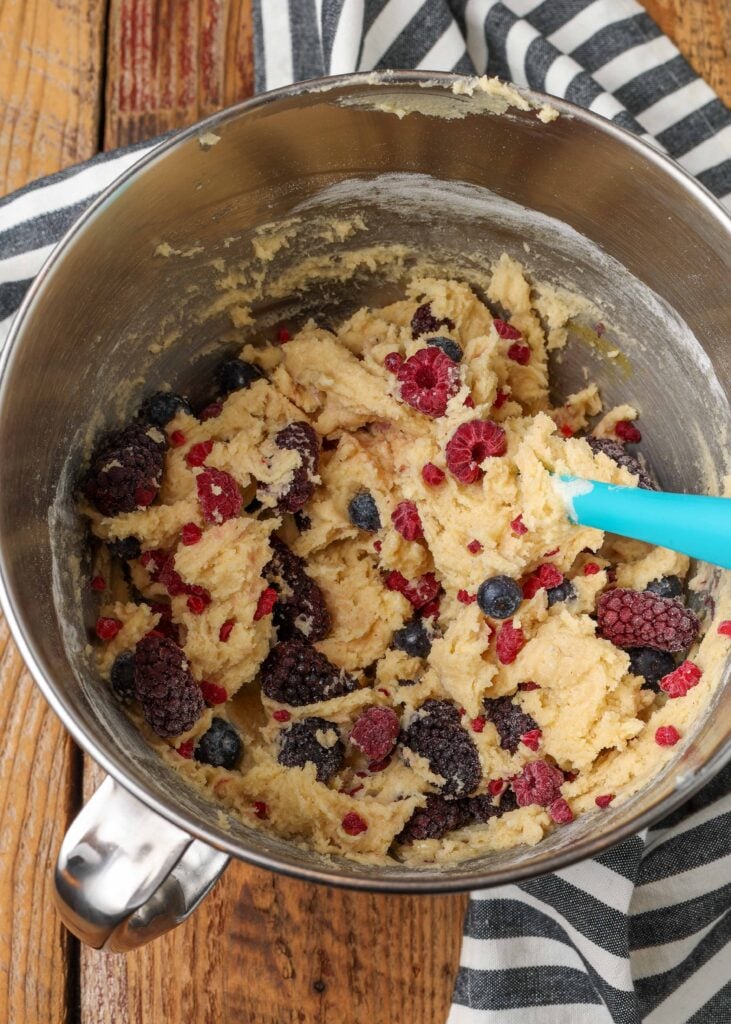 Berry cake dough in a bowl 