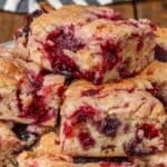Berry Cake squares in a pyramid