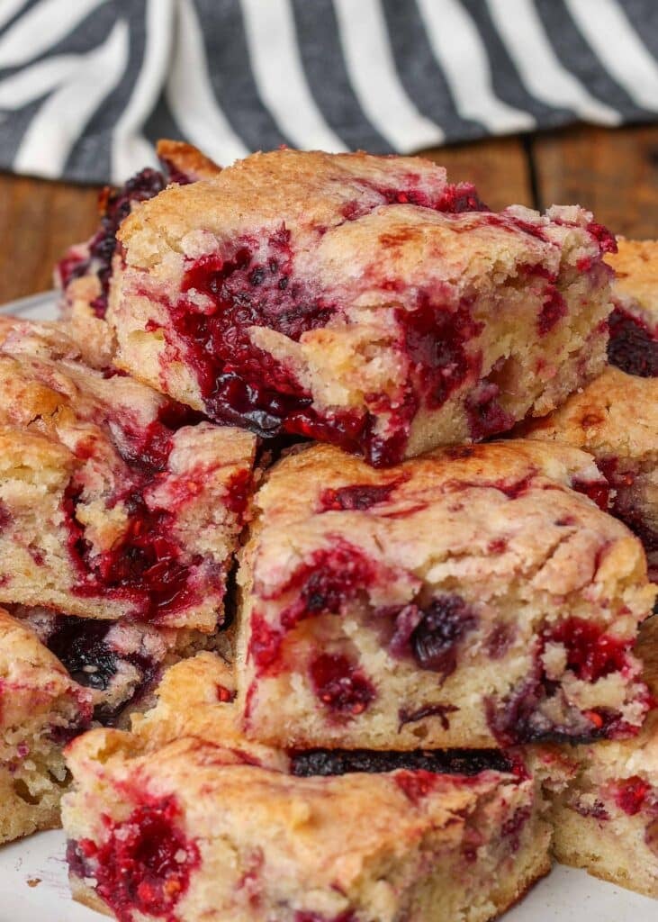Berry Cake squares in a pyramid