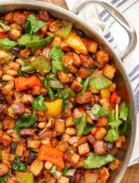 roasted potatoes, beans, spinach skillet