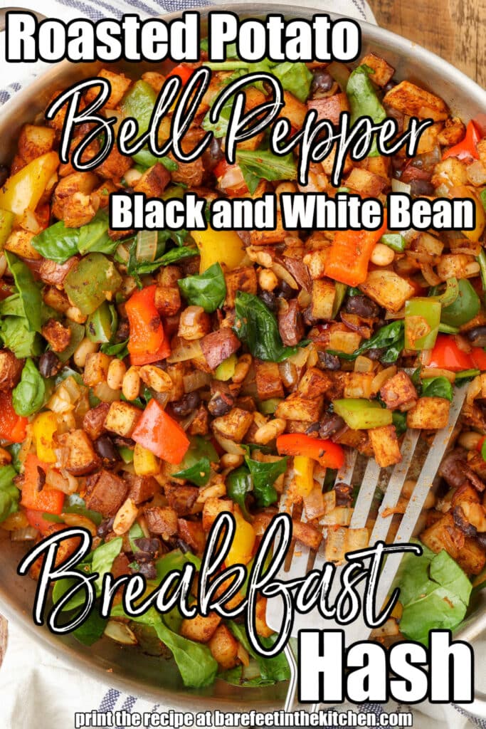 roasted potatoes, peppers, black and white bean hash