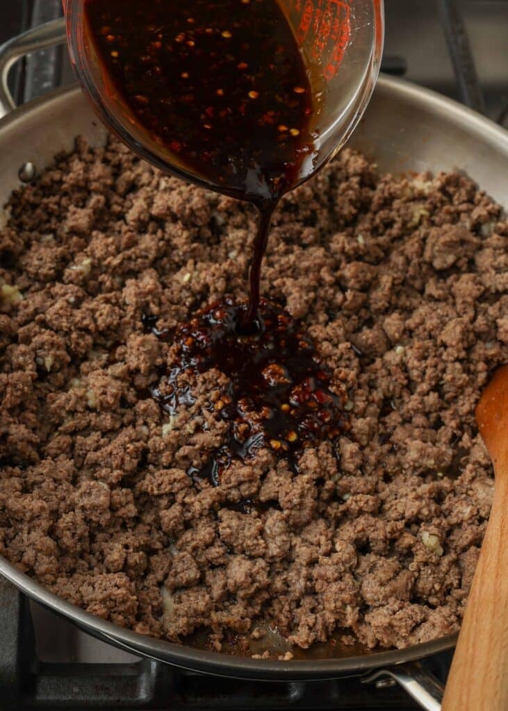 sauce poured into Korean ground beef