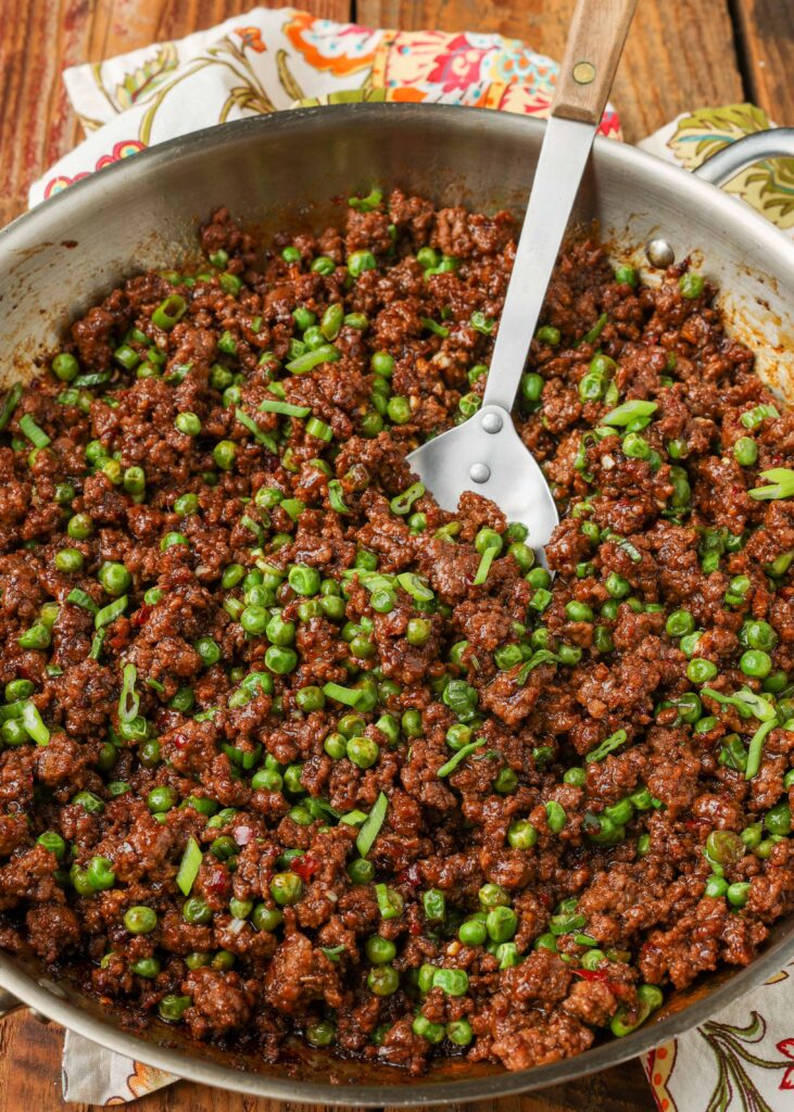 ground beef with peas in a Korean inspired sauce