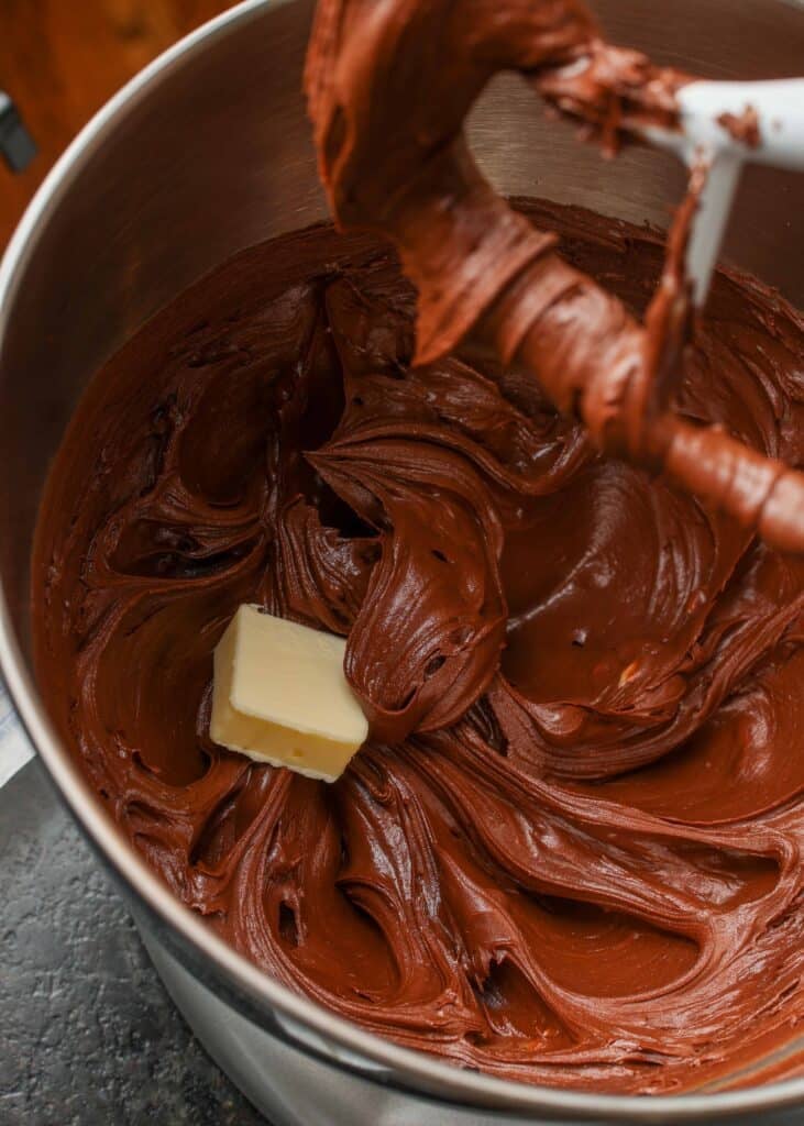 chocolate with butter in mixing bowl