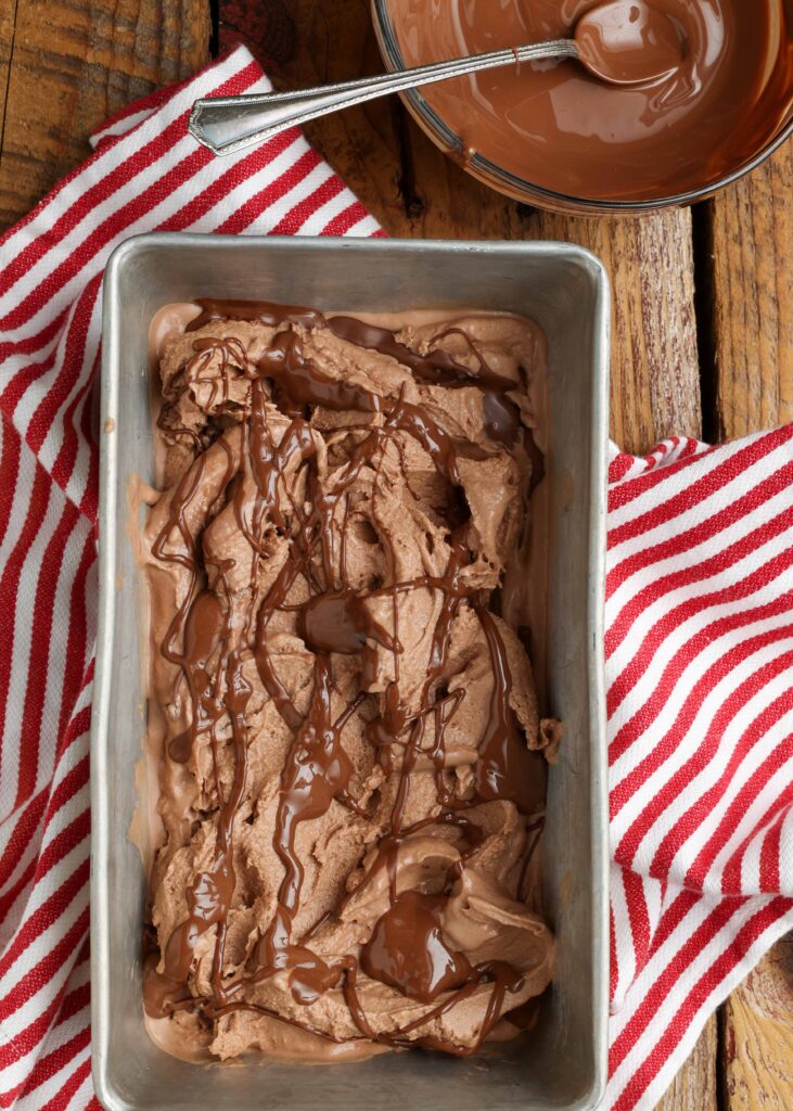 Nutella ice cream layered in a pan