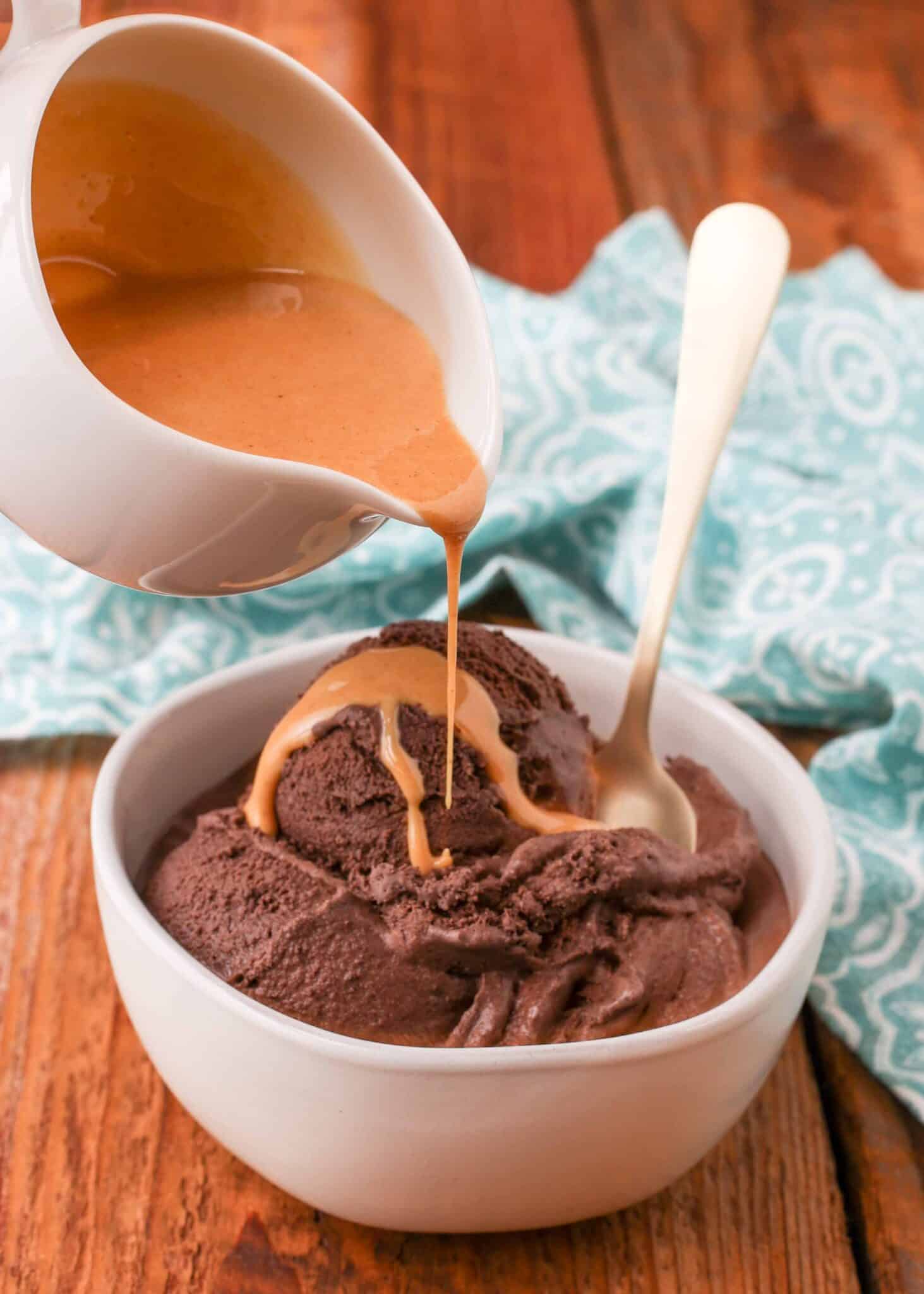 chocolate ice cream with peanut butter sauce