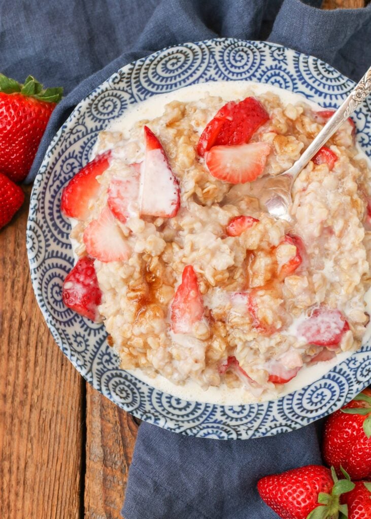 strawberry oatmeal with heavy cream