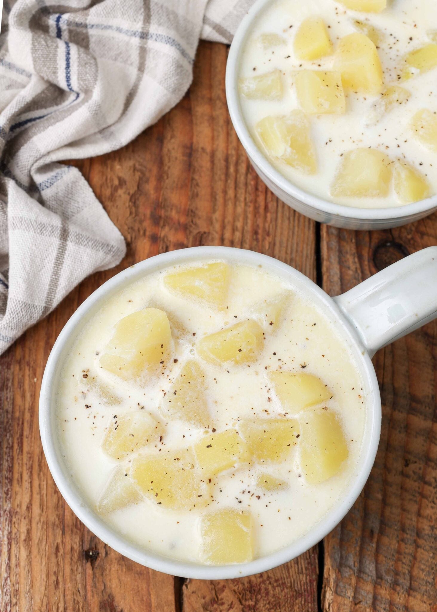 Old fashioned potato soup barefeet in the kitchen