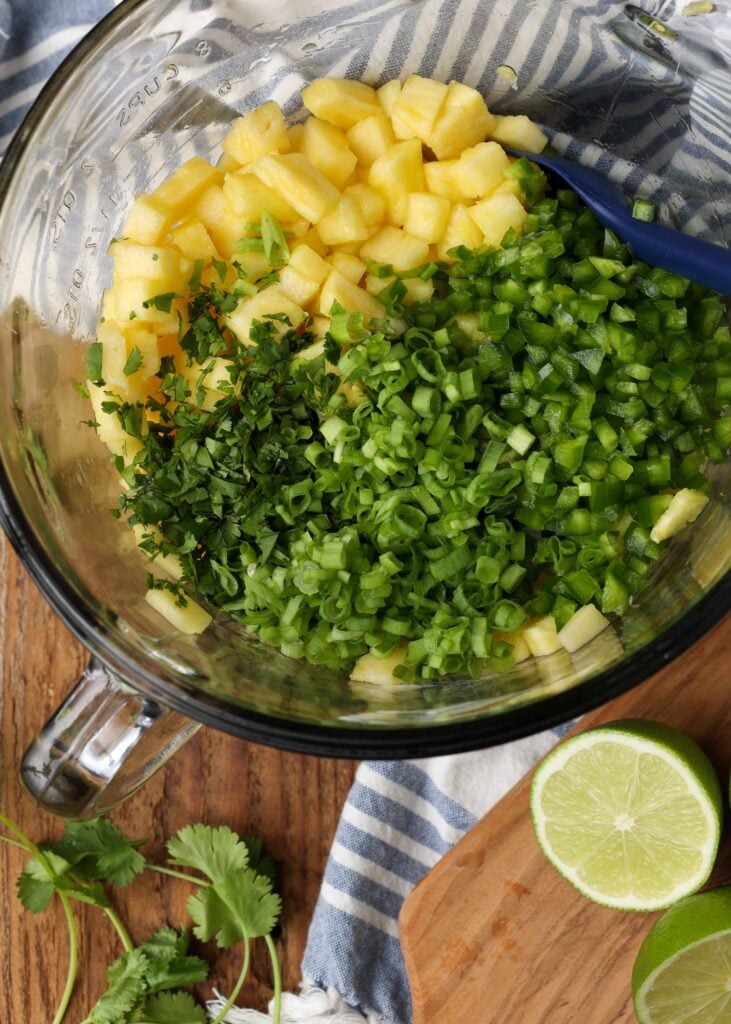 fresh pineapple with herbs for jalapeno salsa