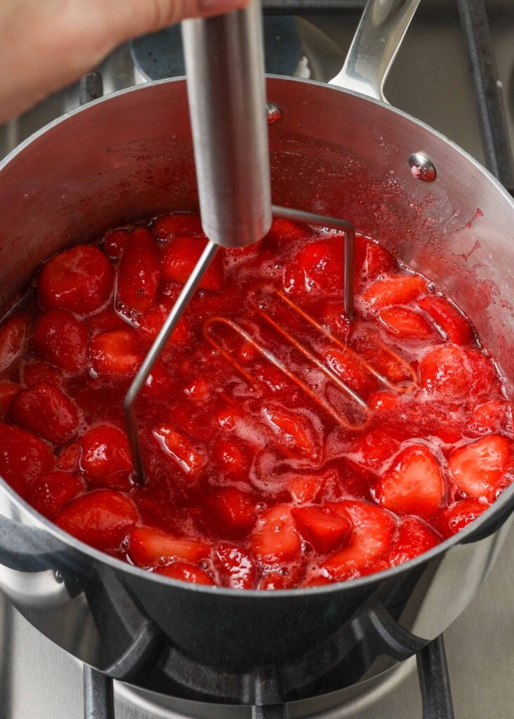 strawberry fruit sauce in saucepan