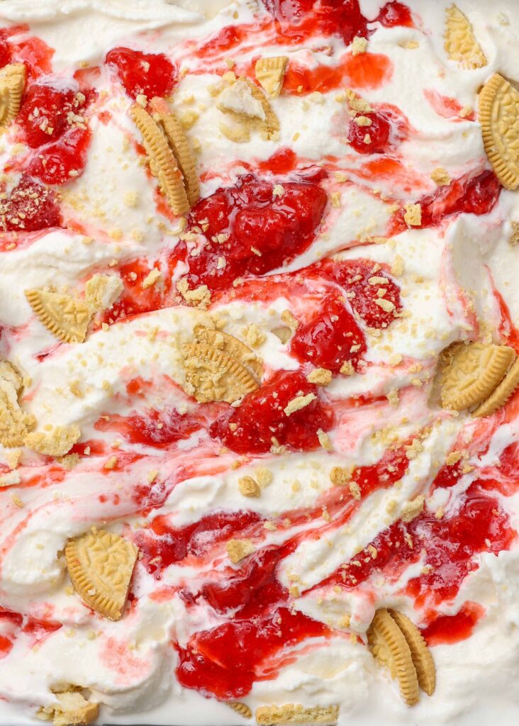 shortcake ice cream with strawberry swirl