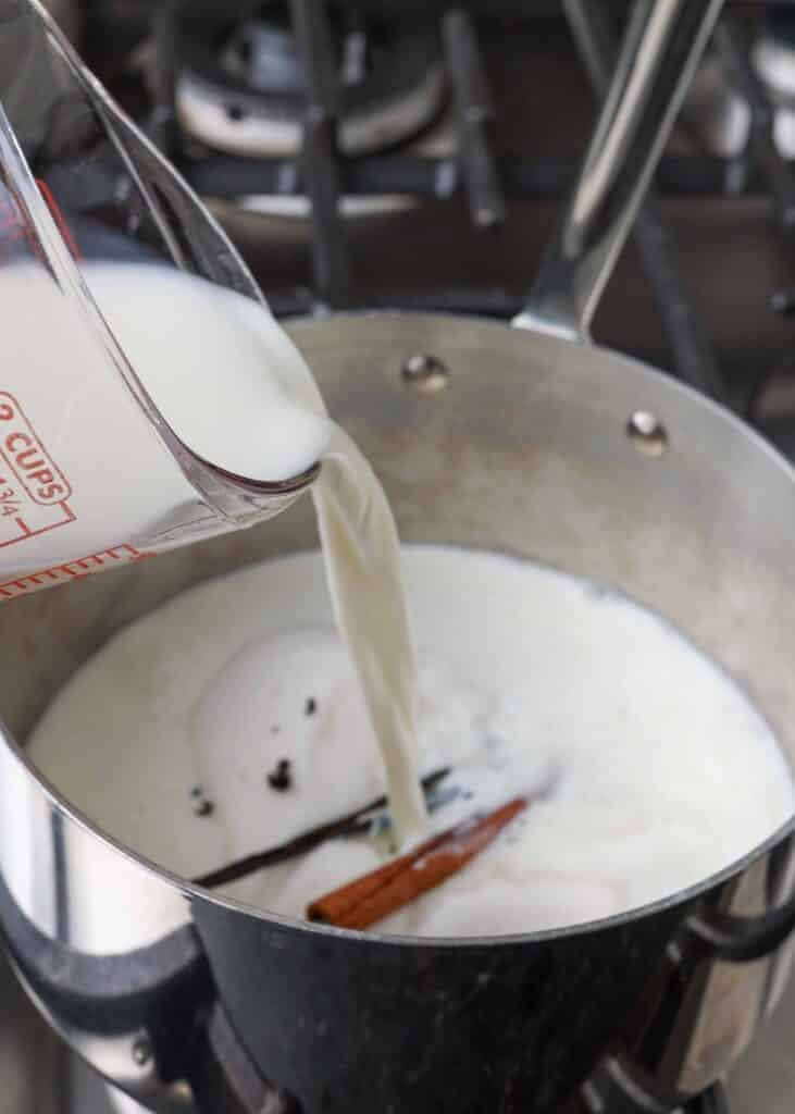 Adding milk to sauce pan