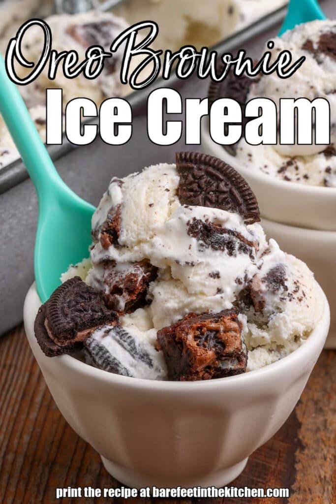 homemade vanilla ice cream with pieces of brownies and oreos
